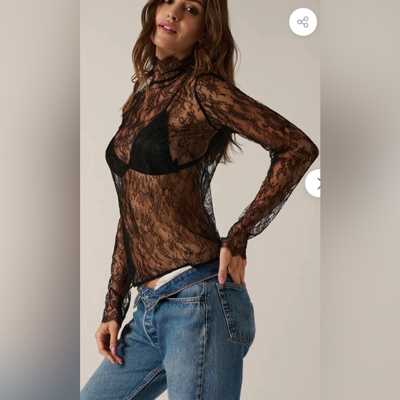 SOLD All Over Lace stretch Turtleneck Top in Black - Picture 3 of 17